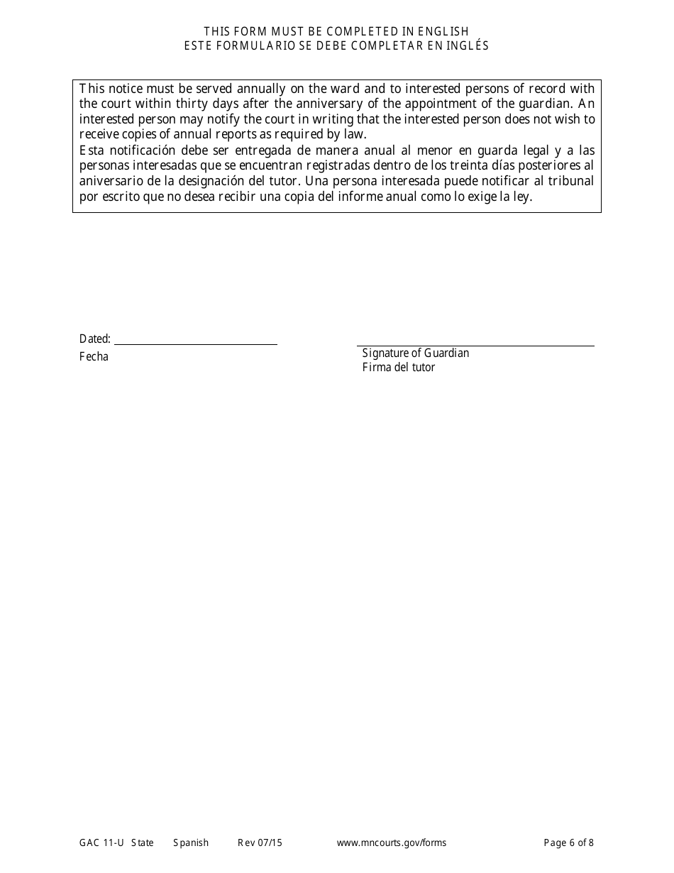 Form GAC11-U Personal Well-Being Report - Minnesota (English / Spanish), Page 6