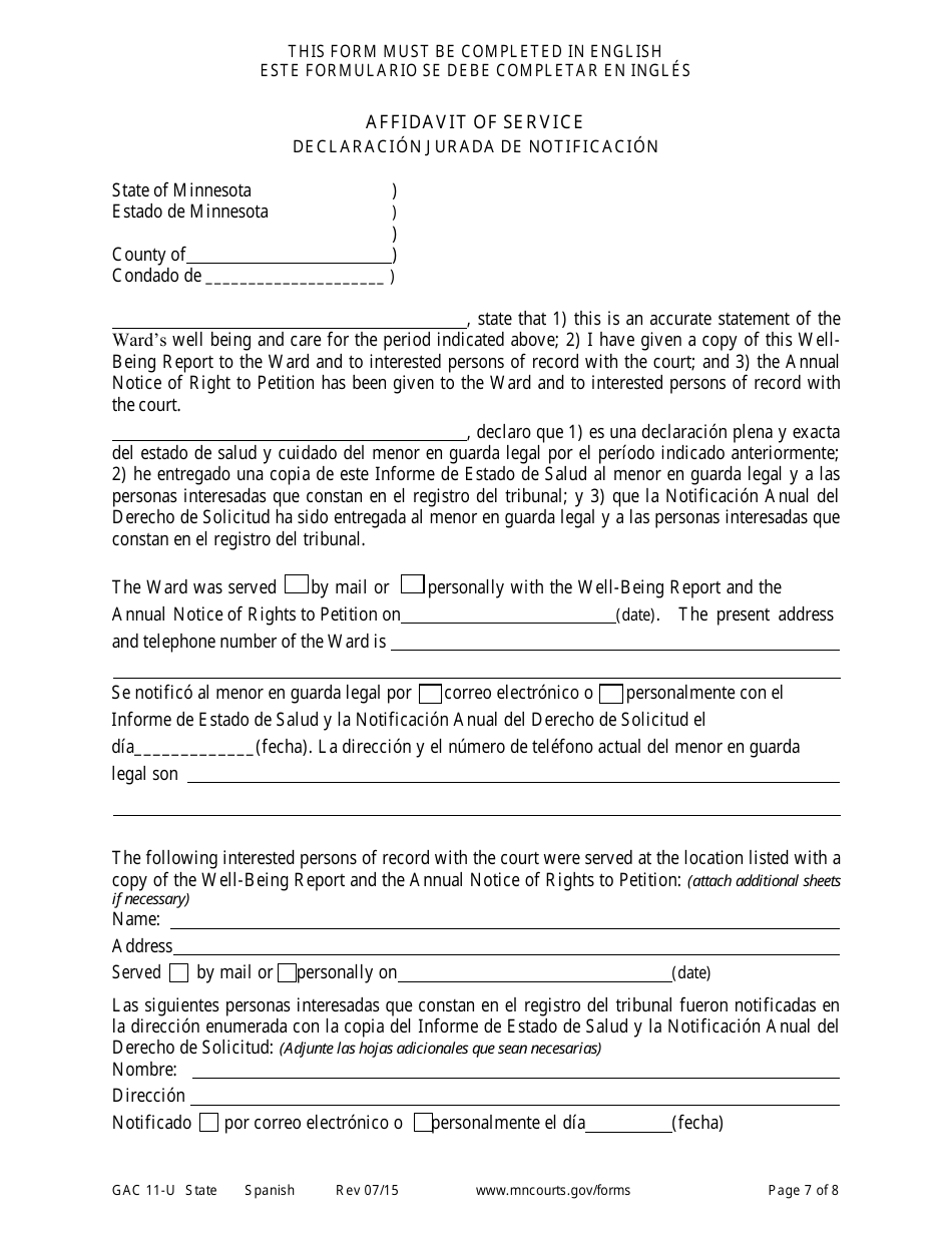 Form GAC11-U Personal Well-Being Report - Minnesota (English / Spanish), Page 7