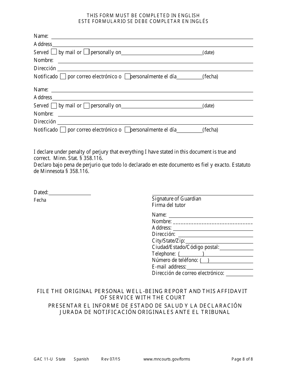 Form GAC11-U Personal Well-Being Report - Minnesota (English / Spanish), Page 8
