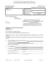 Document preview: Form CRM102 Petition to Enter Plea of Guilty in Misdemeanor or Gross Misdemeanor Case Pursuant to Rule 15 - Minnesota (English/Hmong)