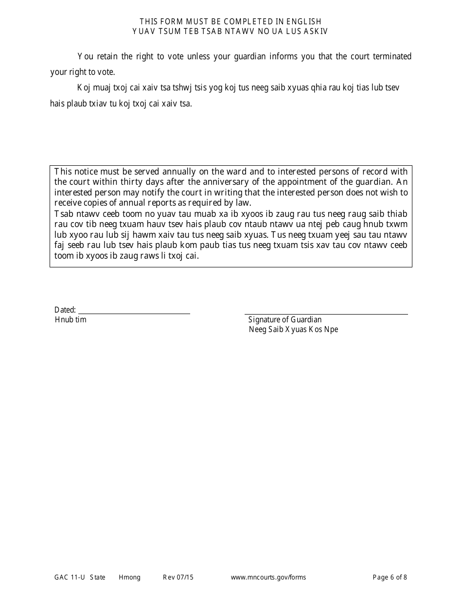 Form GAC11-U Personal Well-Being Report - Minnesota (English / Hmong), Page 6