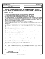 Document preview: Felony - Gross Misdemeanor First Appearance Statement of Rights - Minnesota (English/Hmong)
