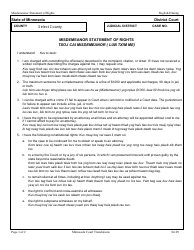 Document preview: Misdemeanor Statement of Rights - Minnesota (English/Hmong)