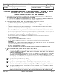Document preview: Probation Violation or Violation of Sentencing Order Statement of Rights - Minnesota (English/Hmong)