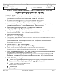 Document preview: Felony - Gross Misdemeanor First Appearance Statement of Rights - Minnesota (English/Cambodian)