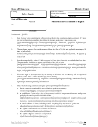 Document preview: Misdemeanor Statement of Rights - Minnesota (English/Cambodian)