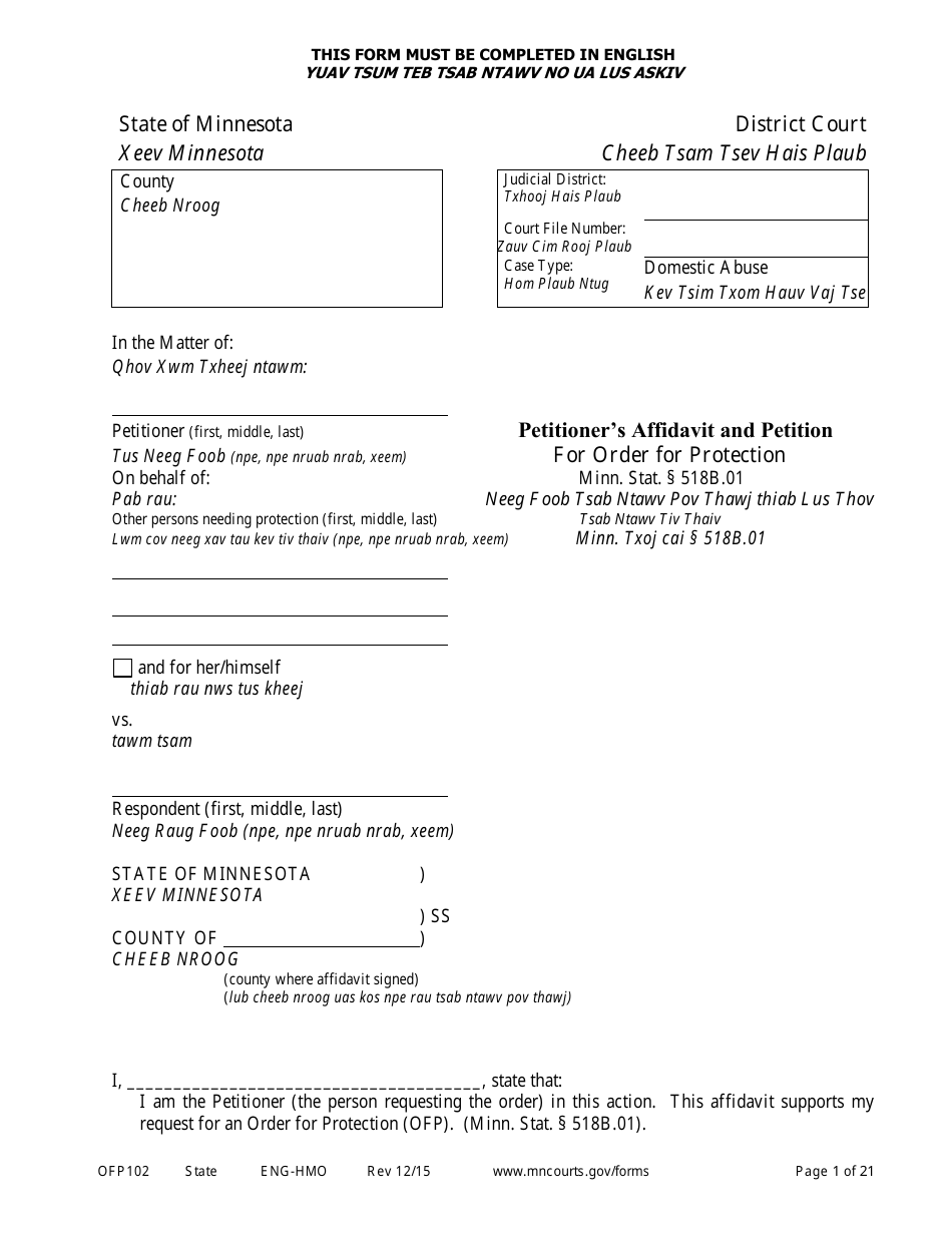 Form OFP102 Fill Out, Sign Online and Download Printable PDF