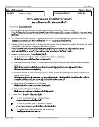Document preview: Petty Misdemeanor Statement of Rights - Minnesota (English/Lao)
