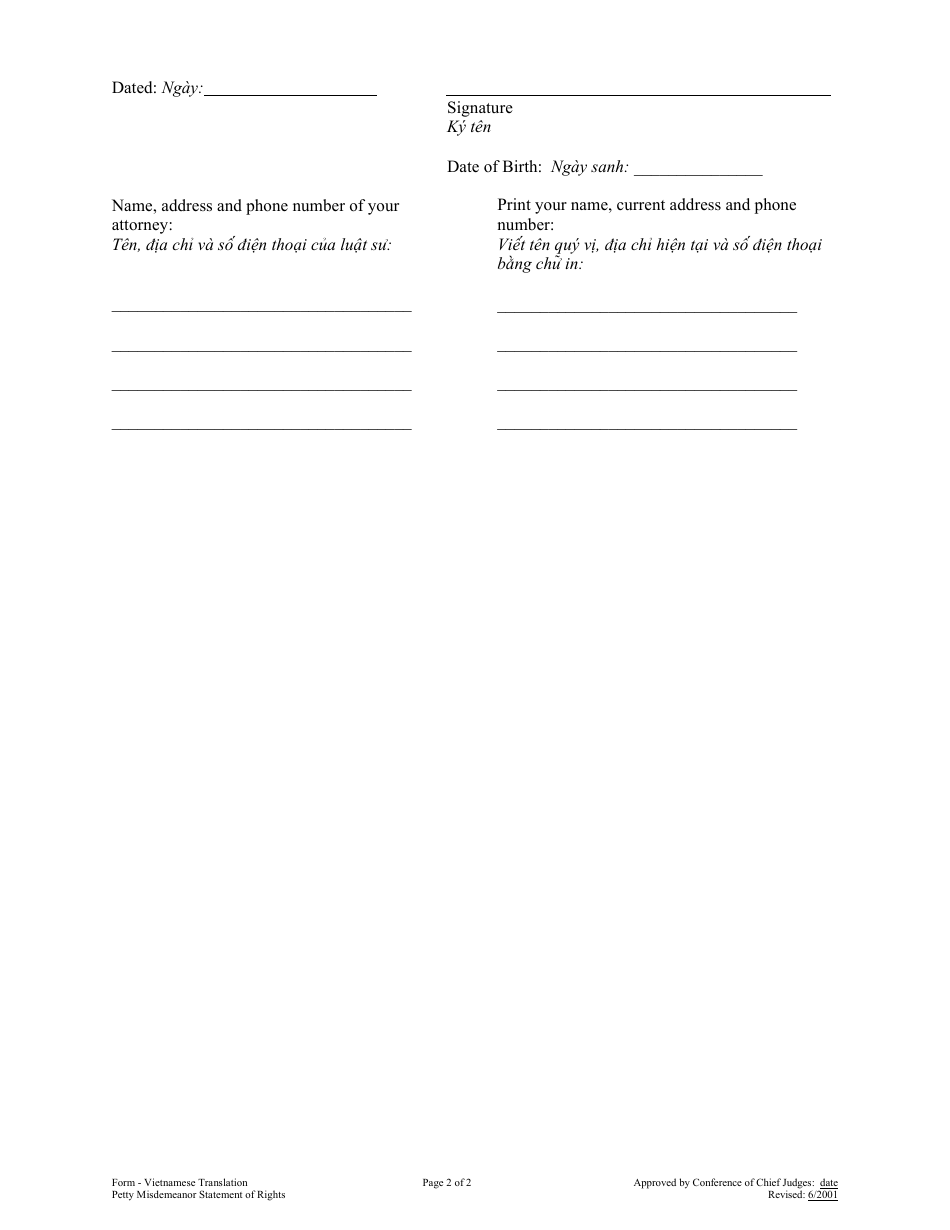 Petty Misdemeanor Statement of Rights - Minnesota (English / Vietnamese), Page 2
