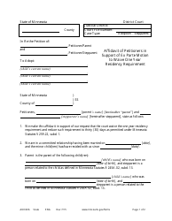 Form ADO206 Affidavit of Petitioners in Support of Ex Parte Motion to Waive One Year Residency Requirement - Minnesota