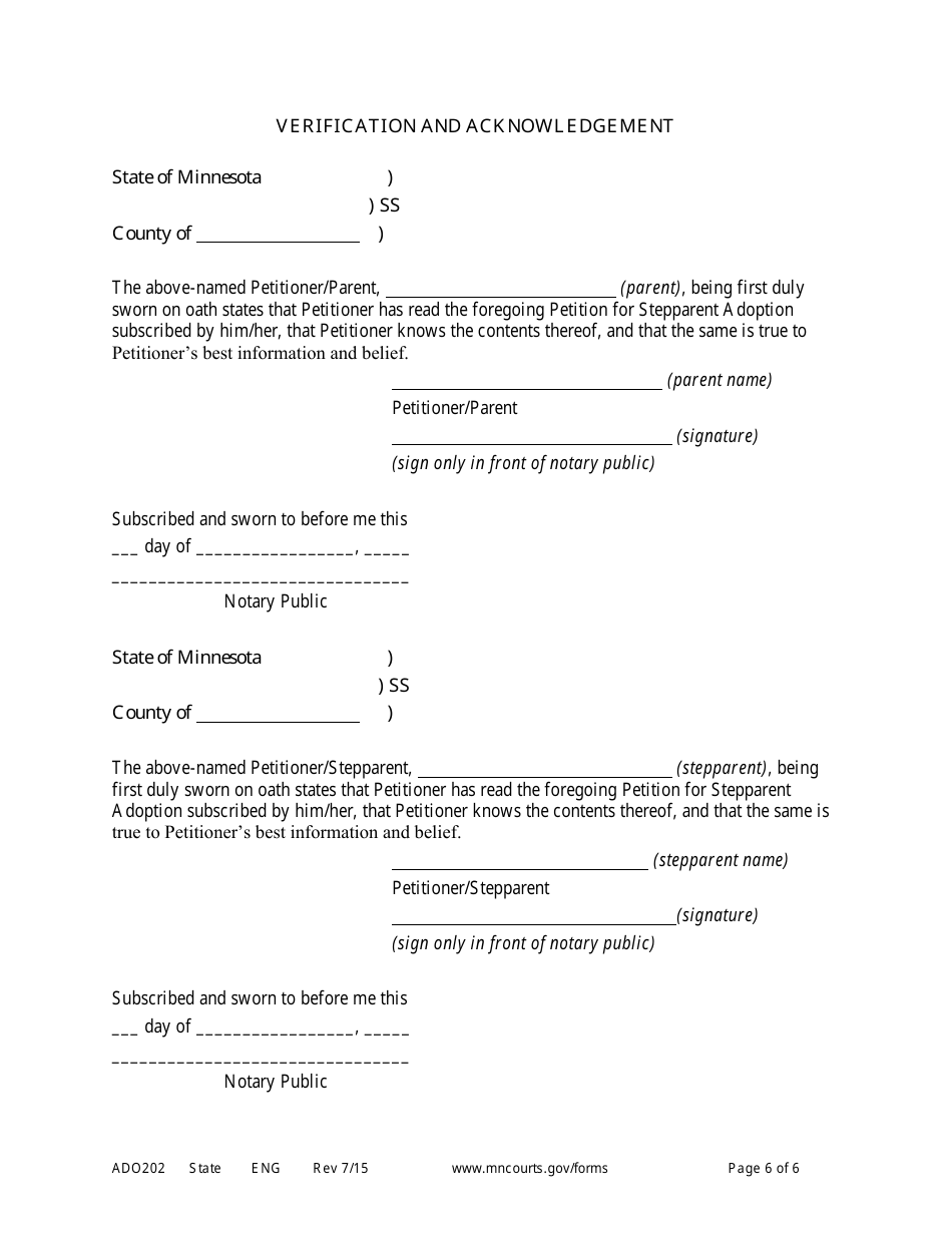 Form ADO202 Petition for Stepparent Adoption (Uncontested) - Minnesota, Page 6