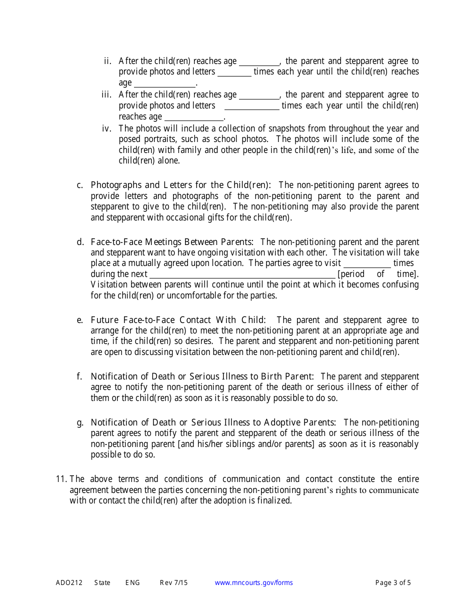 Form ADO212 Communication and Contract Agreement and Order - Minnesota, Page 3