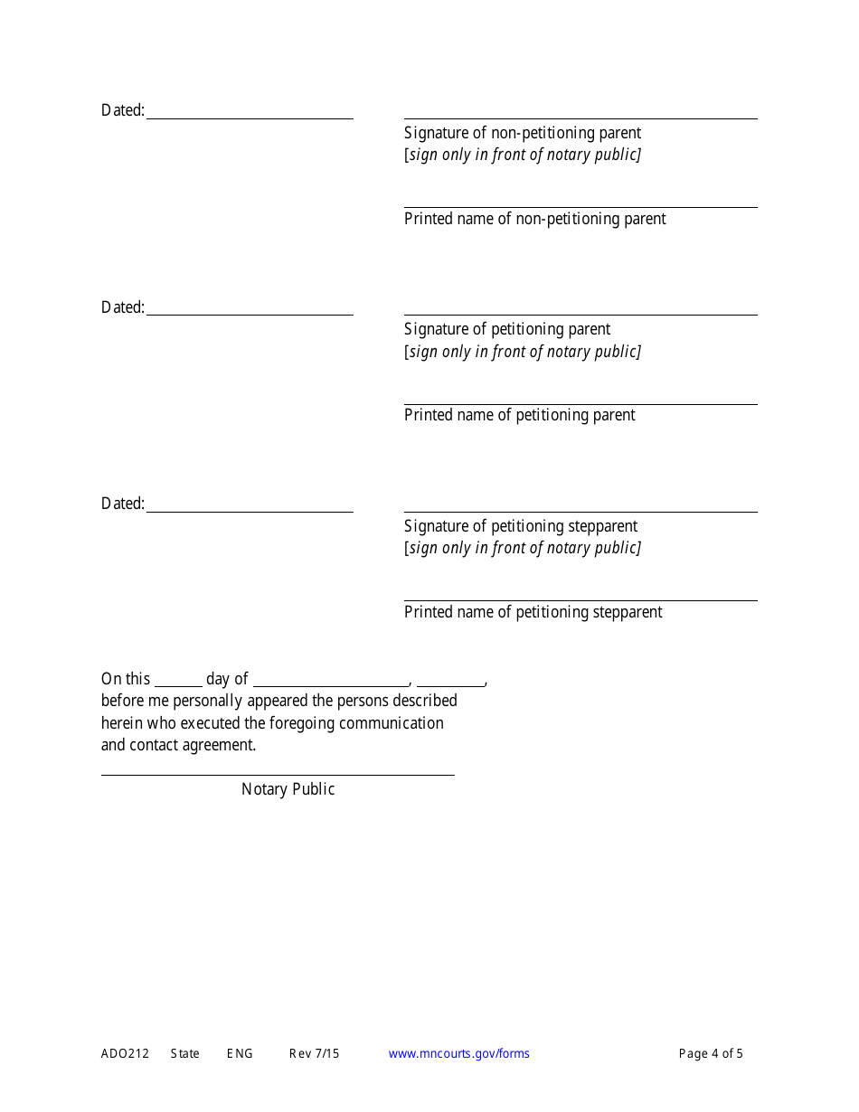 Form ADO212 Communication and Contract Agreement and Order - Minnesota, Page 4