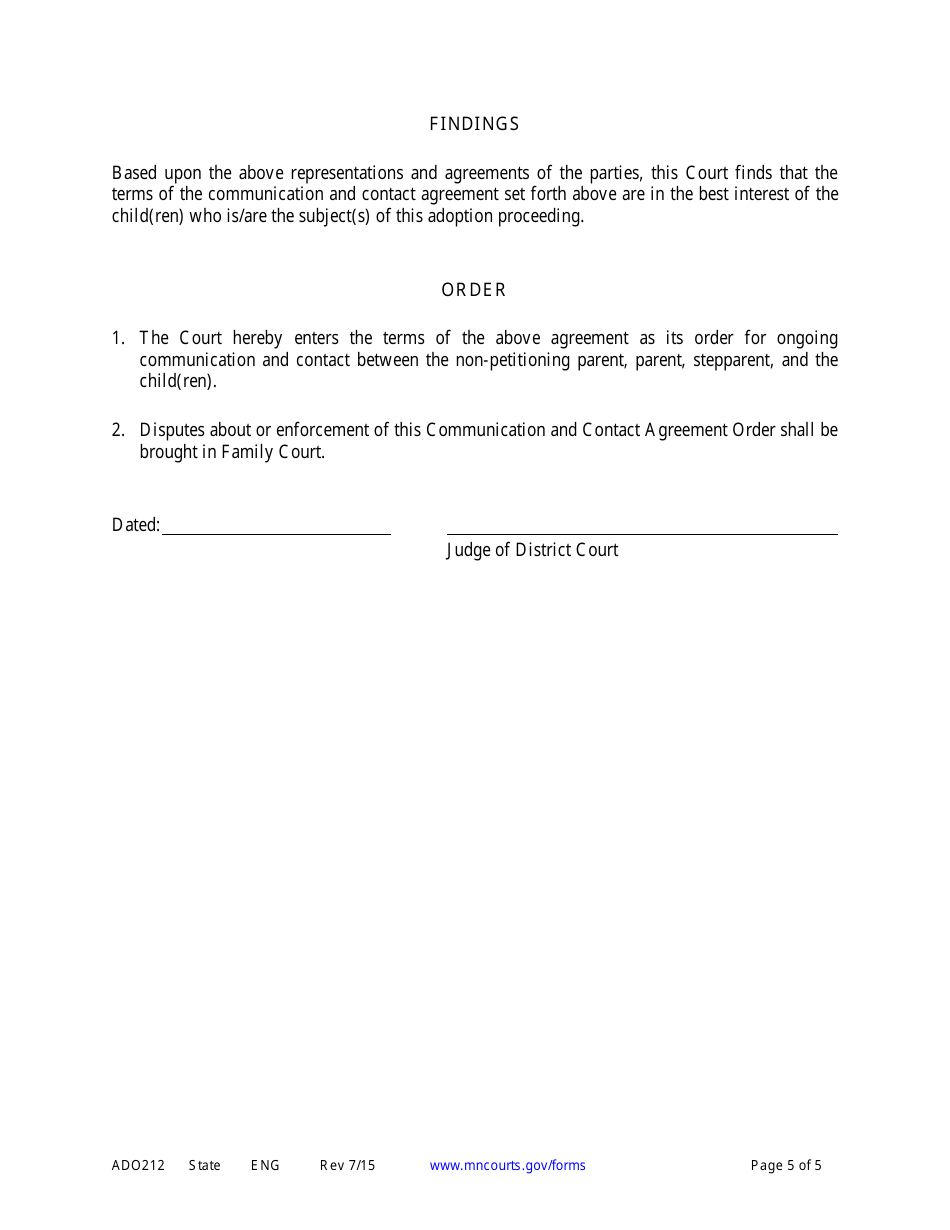 Form ADO212 Communication and Contract Agreement and Order - Minnesota, Page 5