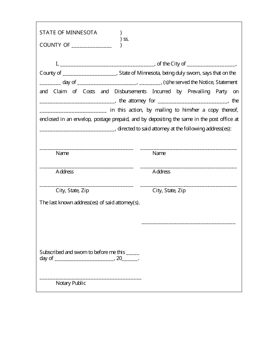 Notice, Statement and Claim of Costs and Disbursements Incurred by Prevailing Party - Minnesota, Page 3