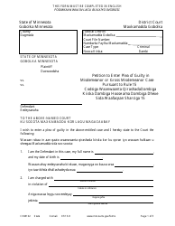 Document preview: Form CRM102 Petition to Enter Plea of Guilty in Misdemeanor or Gross Misdemeanor Case Pursuant to Rule 15 - Minnesota (English/Somali)