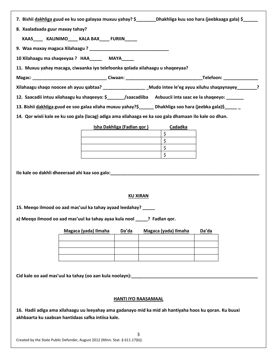 Application for a Public Defender - Minnesota (Somali), Page 3
