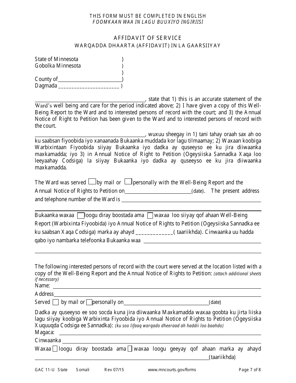 Form GAC11-U Personal Well-Being Report (Guardianship) - Minnesota (English / Somali), Page 7