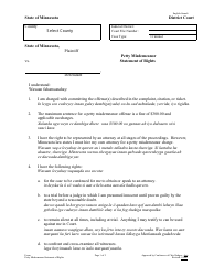 Document preview: Petty Misdemeanor Statement of Rights - Minnesota (English/Somali)