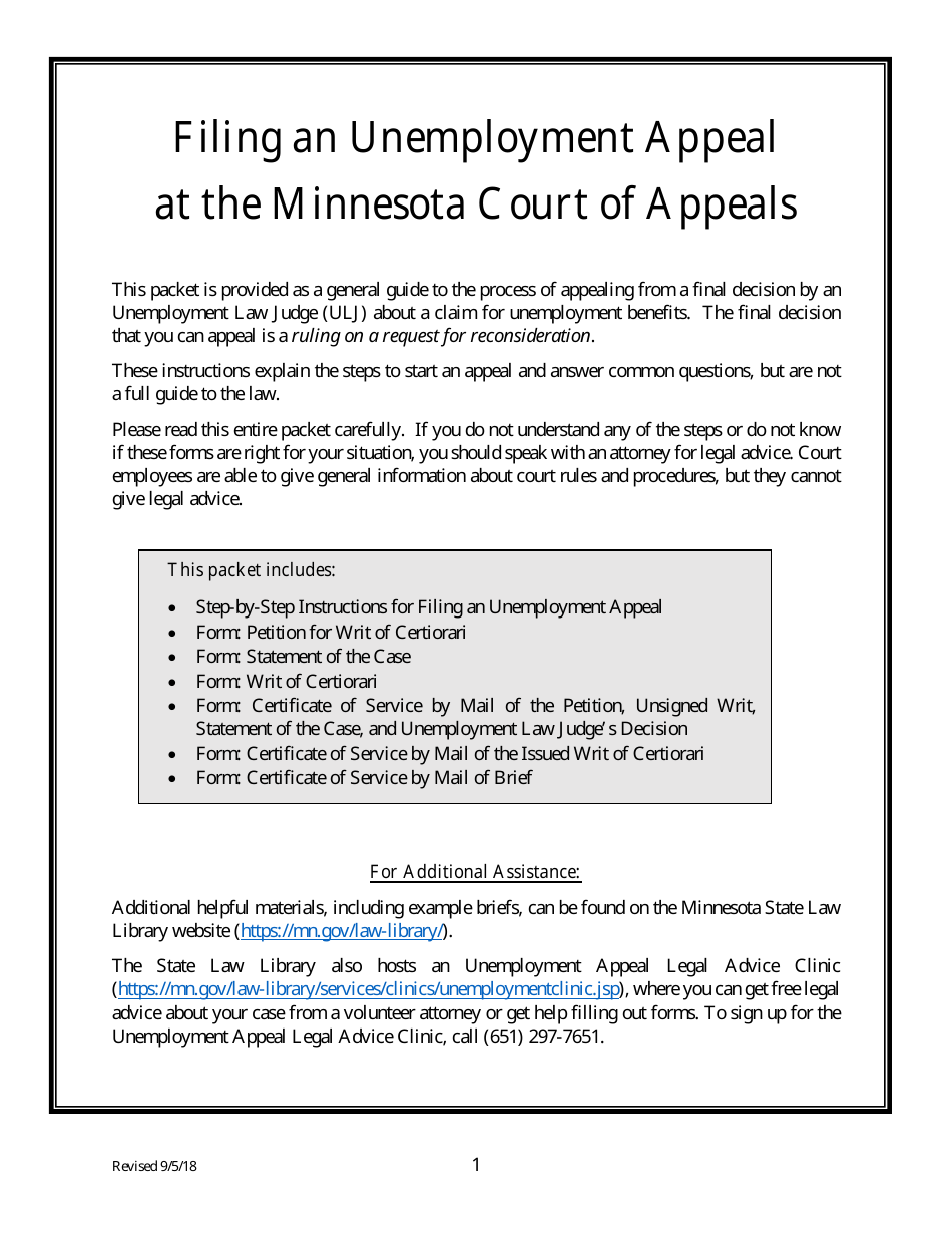Unemployment Appeal Packet - Minnesota, Page 1