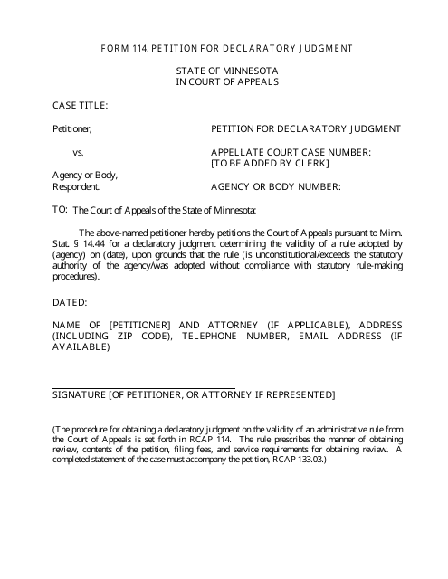 Form 114 Petition for Declaratory Judgment - Minnesota