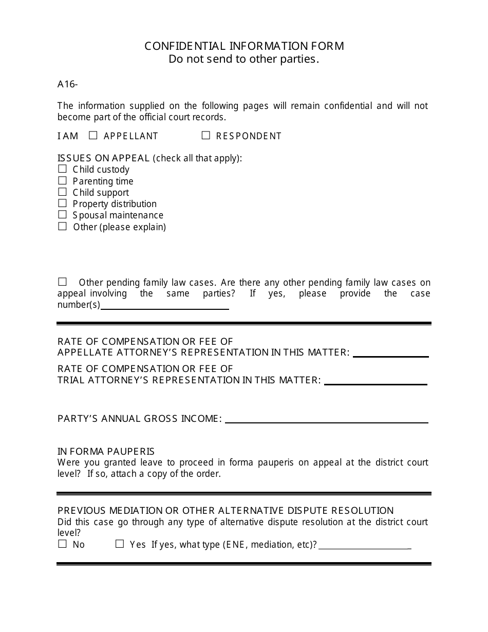Form A16- Confidential Information Form - Minnesota, Page 1