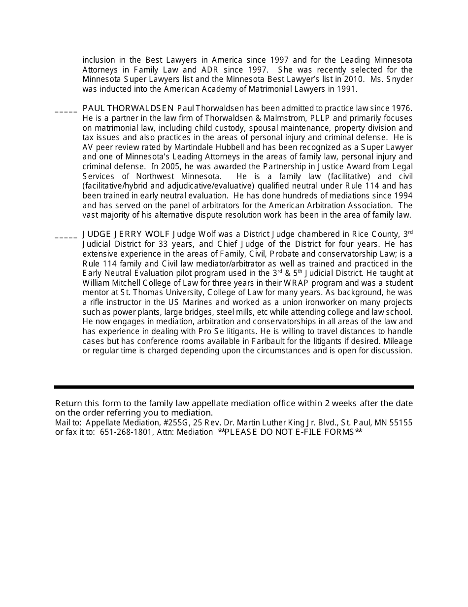 Form A17- Confidential Mediator Selection Form - Minnesota, Page 9