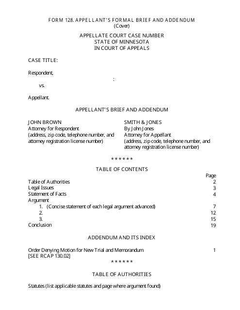 Form 128 Appellant's Formal Brief and Addendum - Minnesota