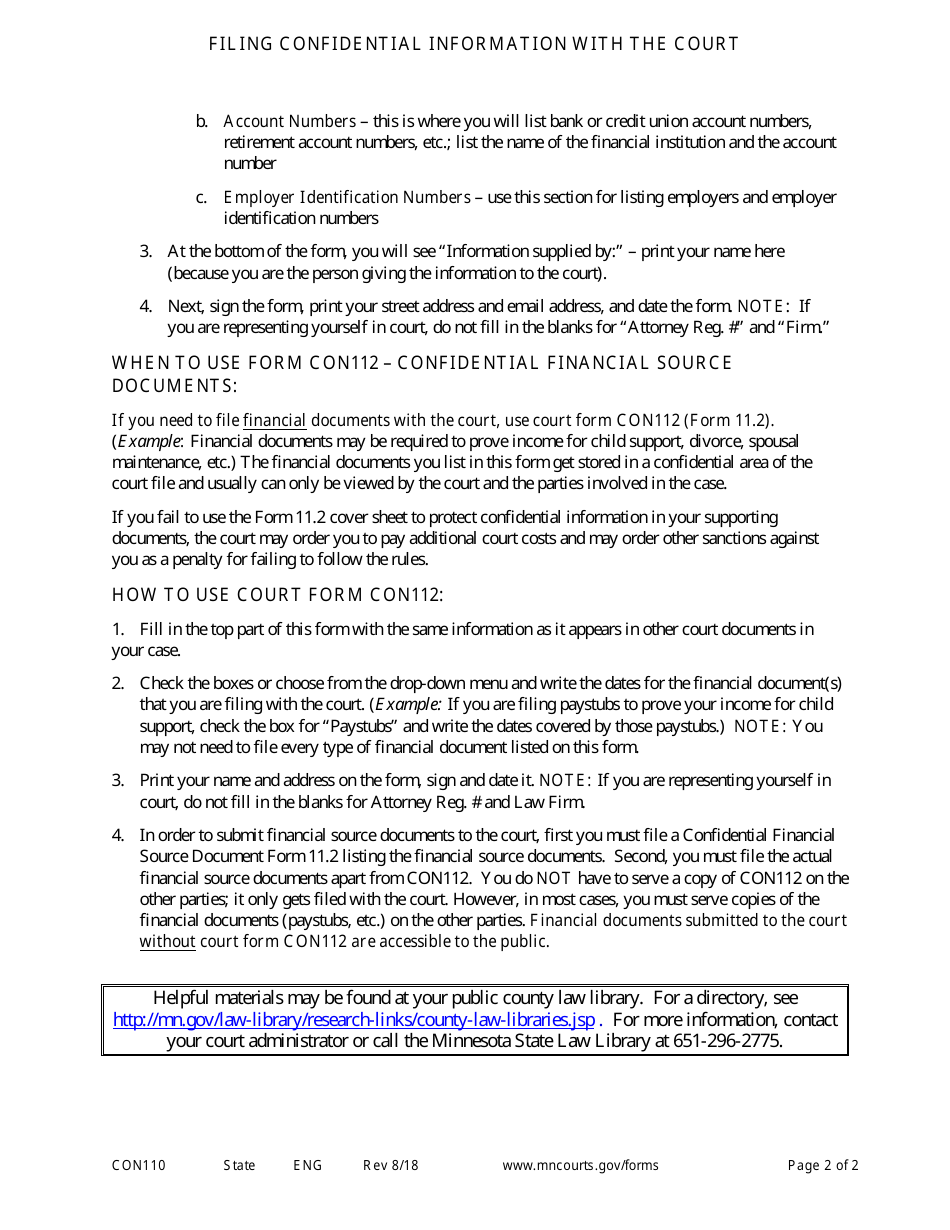 Instructions for Form CON111, 11.1, CON112, 11.2 - Minnesota, Page 2