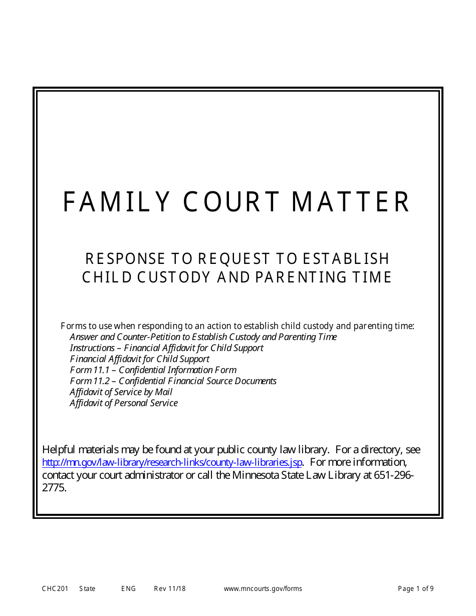 Form CHC201 Instructions - Response to Request to Establish Child Custody and Parenting Time - Minnesota, Page 1