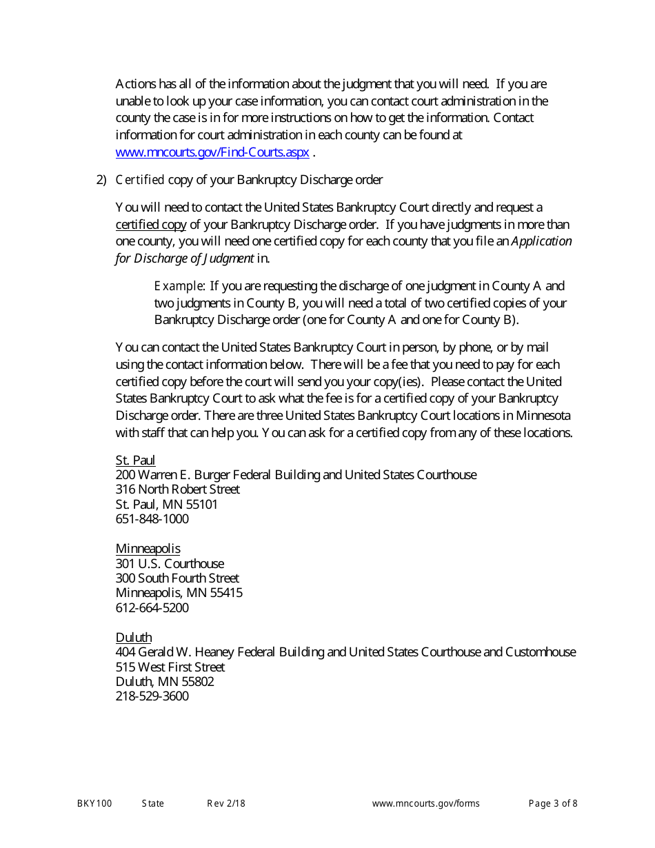 Instructions for Form BKY101 Application for Discharge of Judgment - Minnesota, Page 3