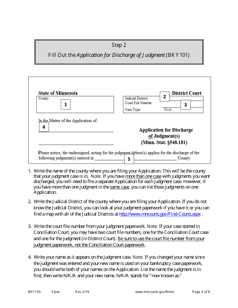 Instructions for Form BKY101 Application for Discharge of Judgment - Minnesota, Page 4
