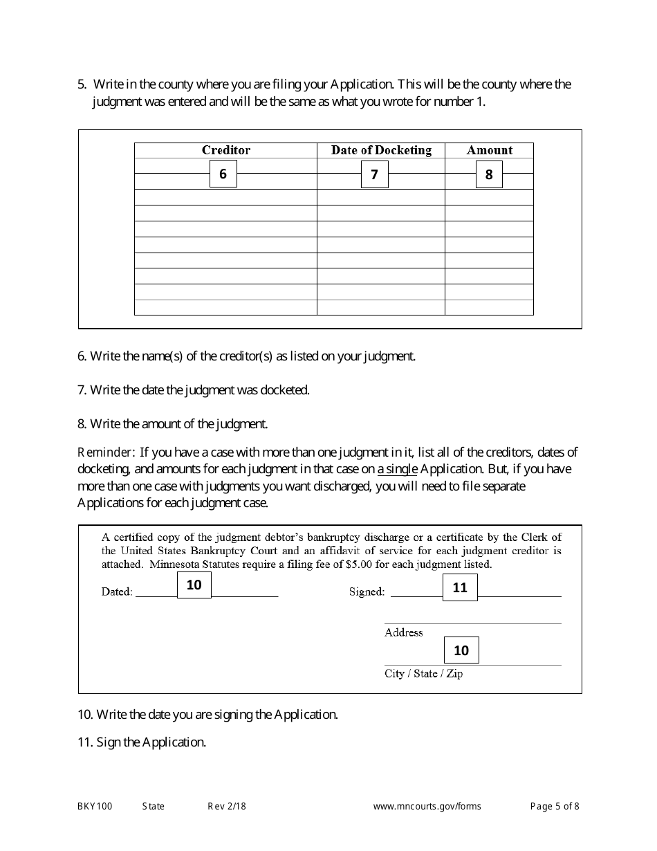 Instructions for Form BKY101 Application for Discharge of Judgment - Minnesota, Page 5