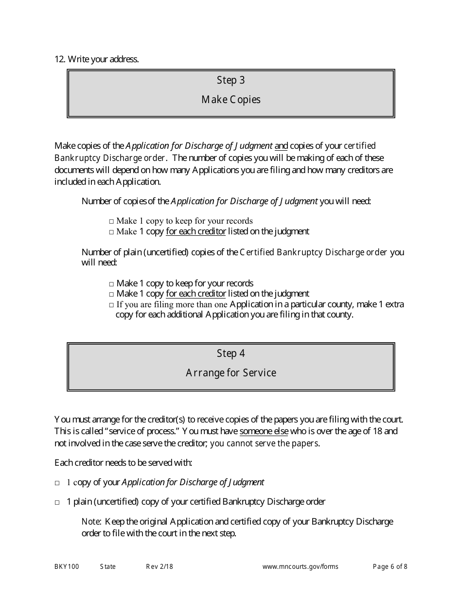Instructions for Form BKY101 Application for Discharge of Judgment - Minnesota, Page 6