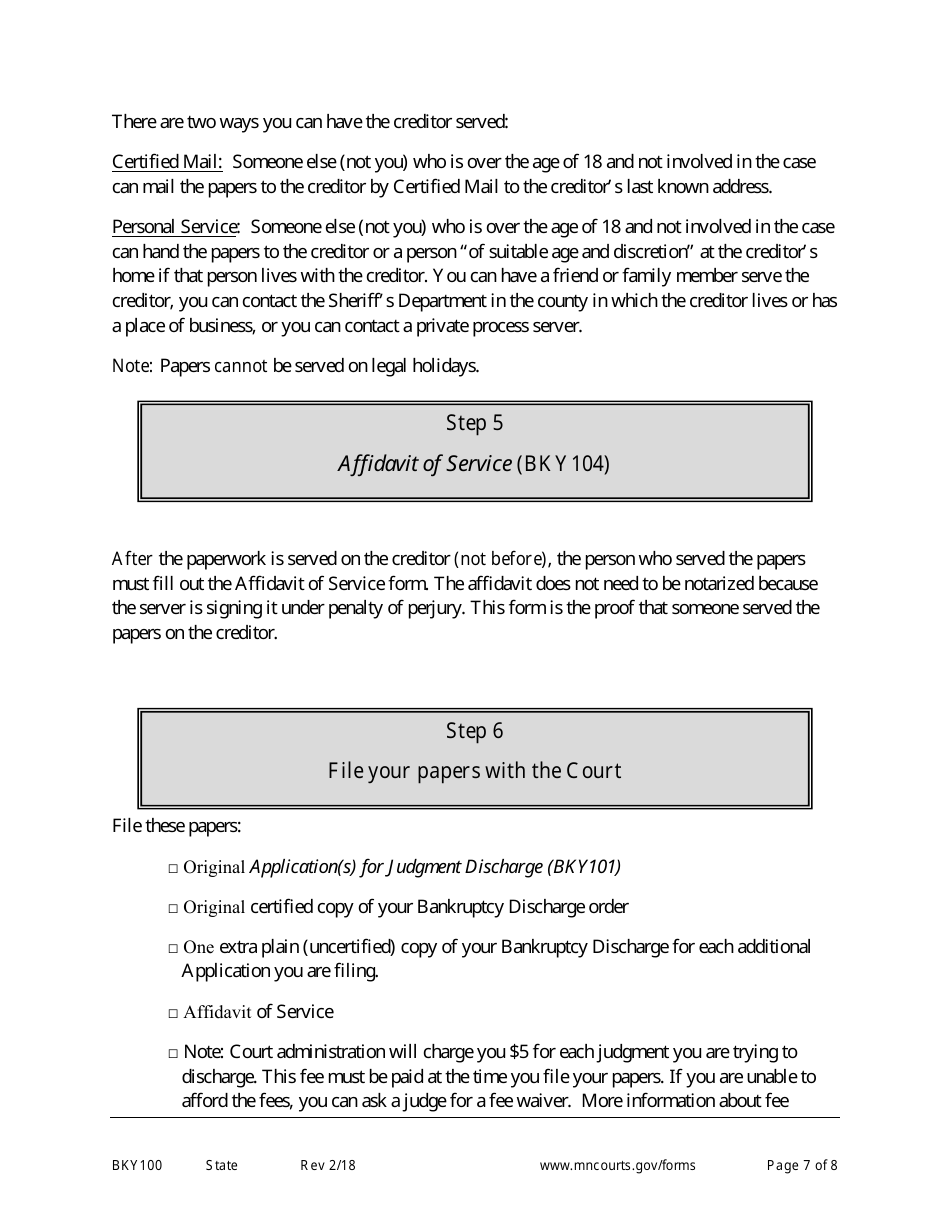 Instructions for Form BKY101 Application for Discharge of Judgment - Minnesota, Page 7