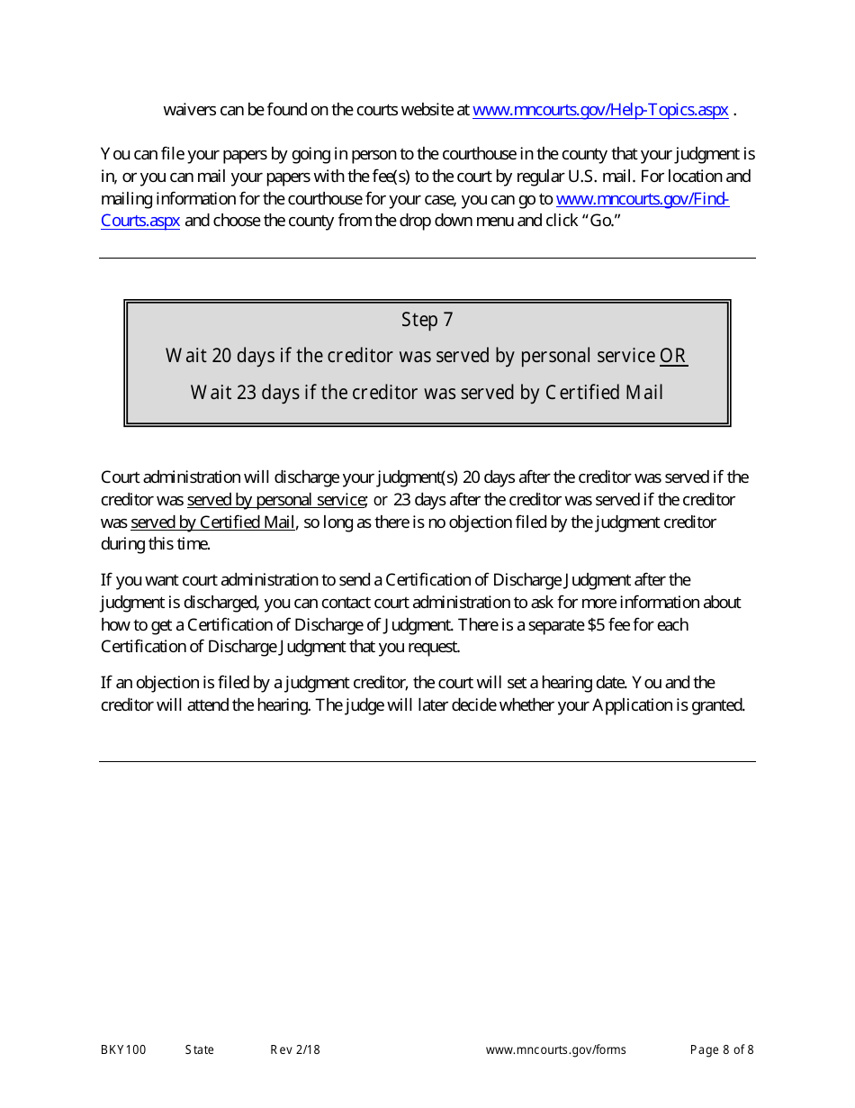Instructions for Form BKY101 Application for Discharge of Judgment - Minnesota, Page 8