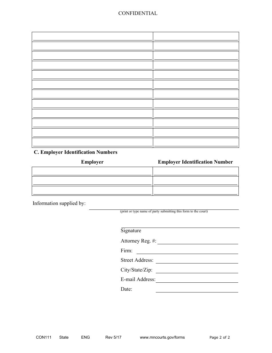 Form CON111 (11.1) Confidential Information Form - Minnesota, Page 2