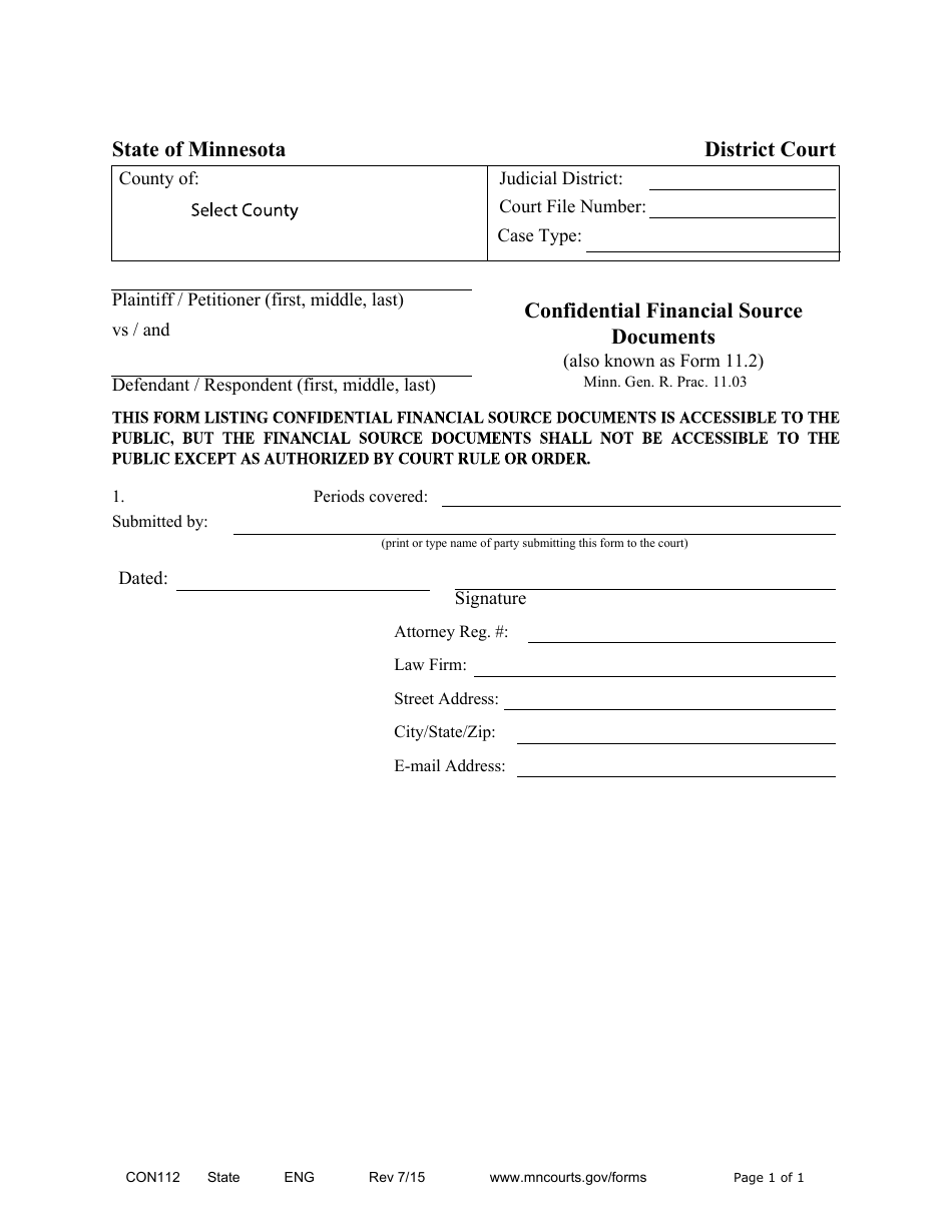 Form CON112 (11.2) Confidential Financial Source Documents - Minnesota, Page 1