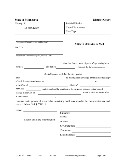 Form SOP104 Affidavit of Service by Mail - Minnesota