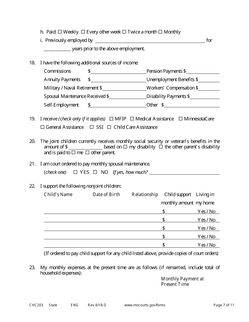 Form CHC203 Responsive Affidavit in Support of Establishing Child Custody and Parenting Time - Minnesota, Page 7