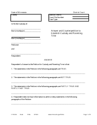 Document preview: Form CHC204 Answer and Counterpetition to Establish Custody and Parenting Time - Minnesota