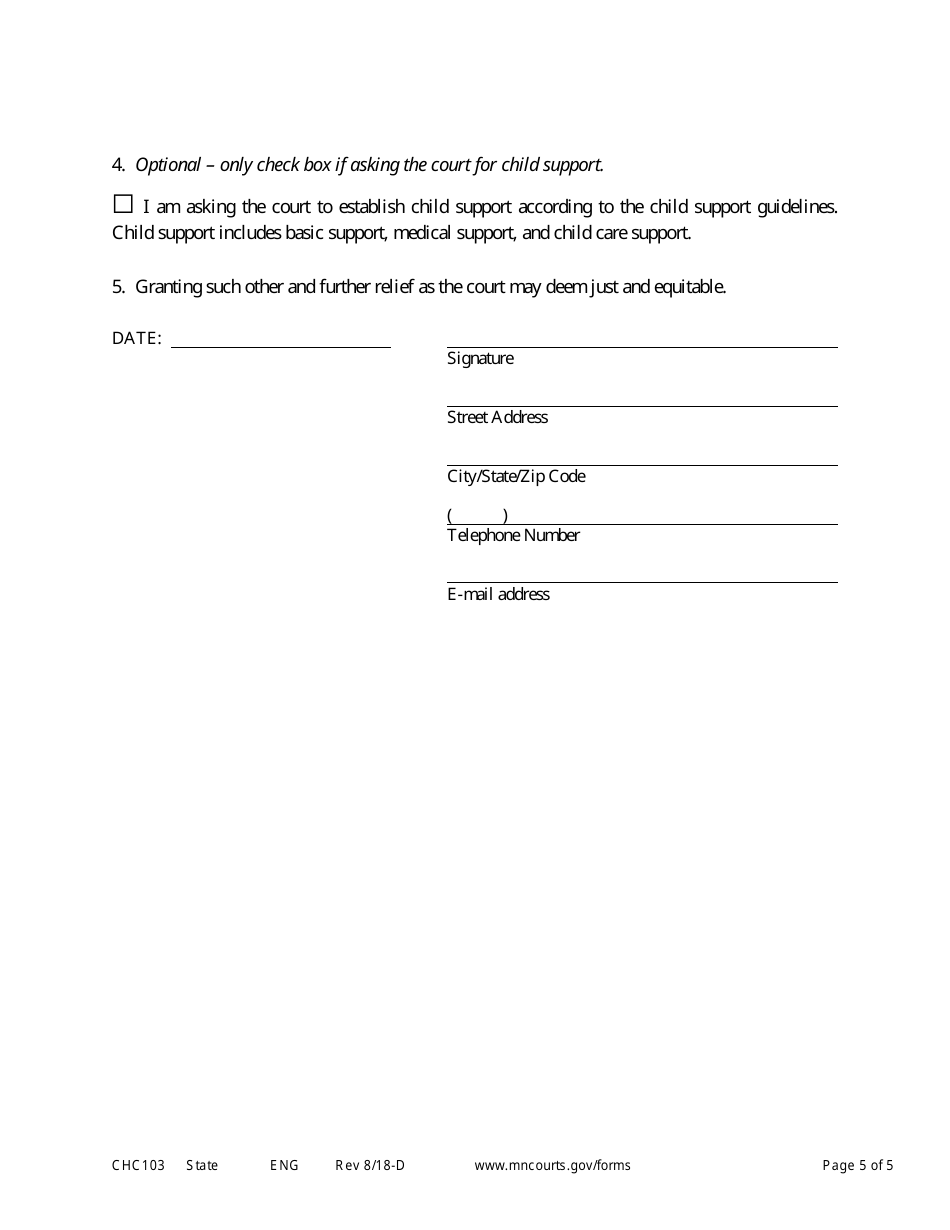 Form CHC103 Petition to Establish Custody and Parenting Time - Minnesota, Page 5