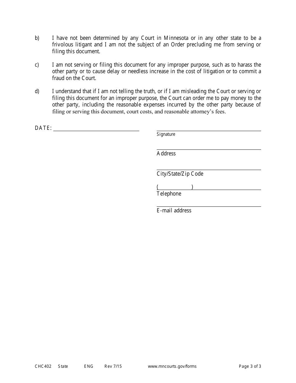 Form CHC402 Responsive Notice of Motion and Motion for Change of Custody - Minnesota, Page 3