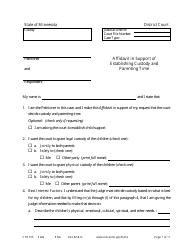 Document preview: Form CHC105 Affidavit in Support of Establishing Custody and Parenting Time - Minnesota