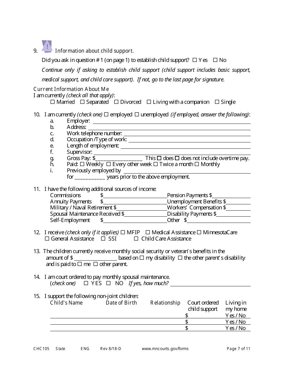 Form CHC105 Affidavit in Support of Establishing Custody and Parenting Time - Minnesota, Page 7