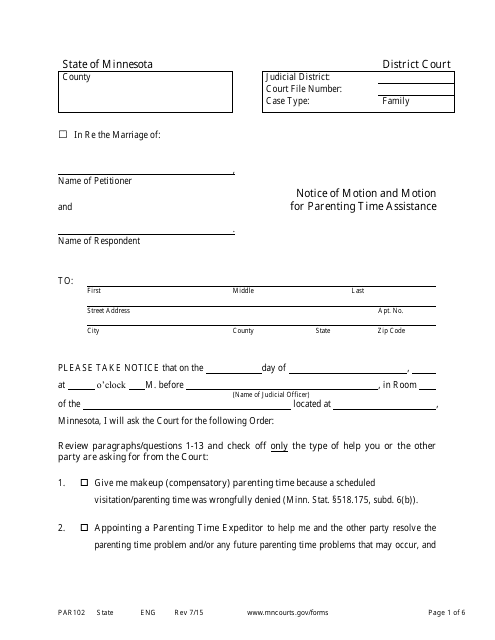 Form PAR102  Printable Pdf