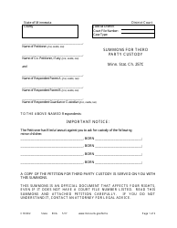 Document preview: Form CHC602 Summons to Establish Third Party Custody - Minnesota