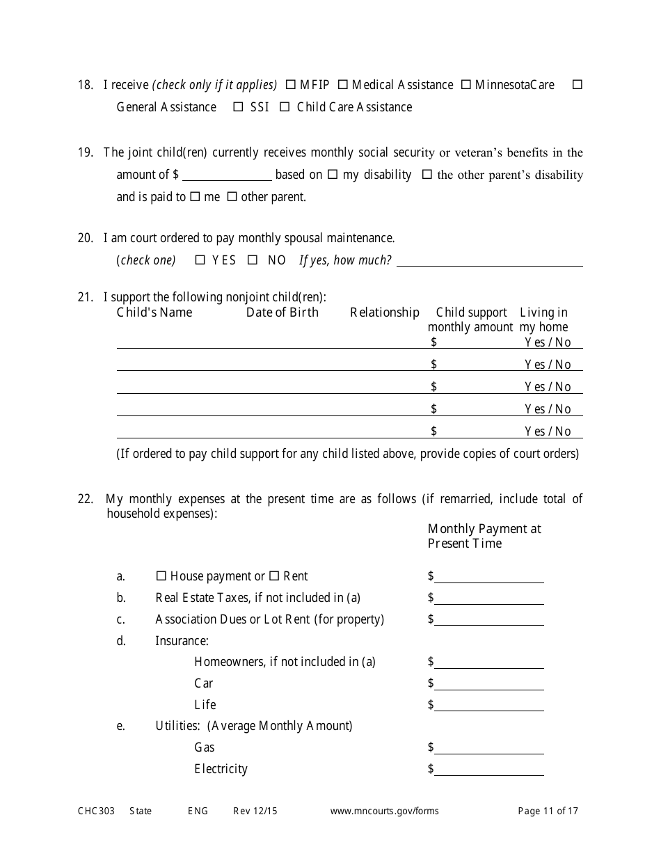 Form CHC303 Affidavit in Support of Motion to Change Custody - Minnesota, Page 11