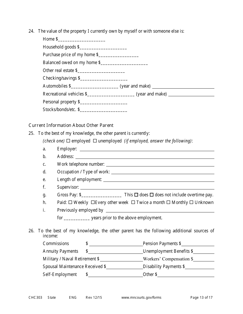 Form CHC303 Affidavit in Support of Motion to Change Custody - Minnesota, Page 13