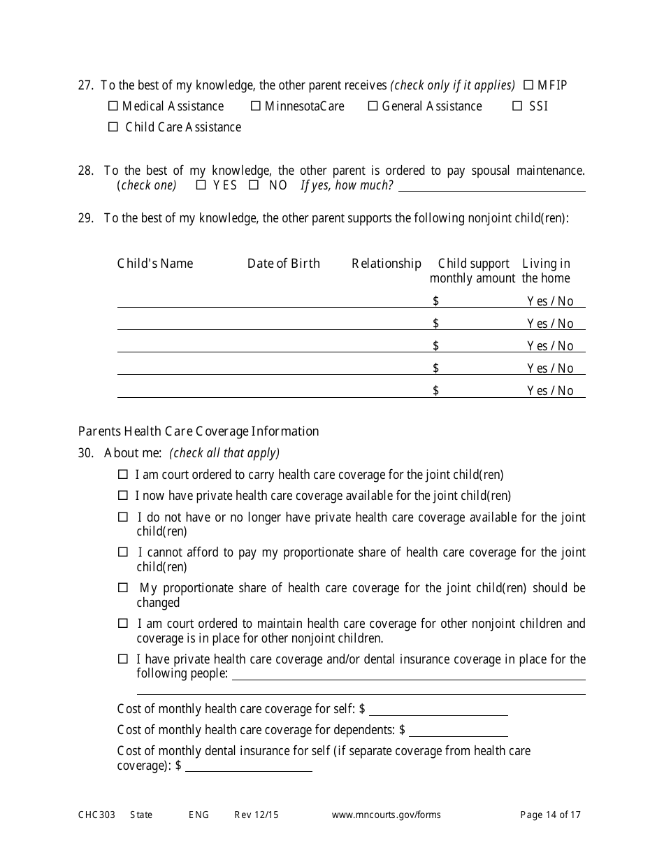 Form CHC303 Affidavit in Support of Motion to Change Custody - Minnesota, Page 14